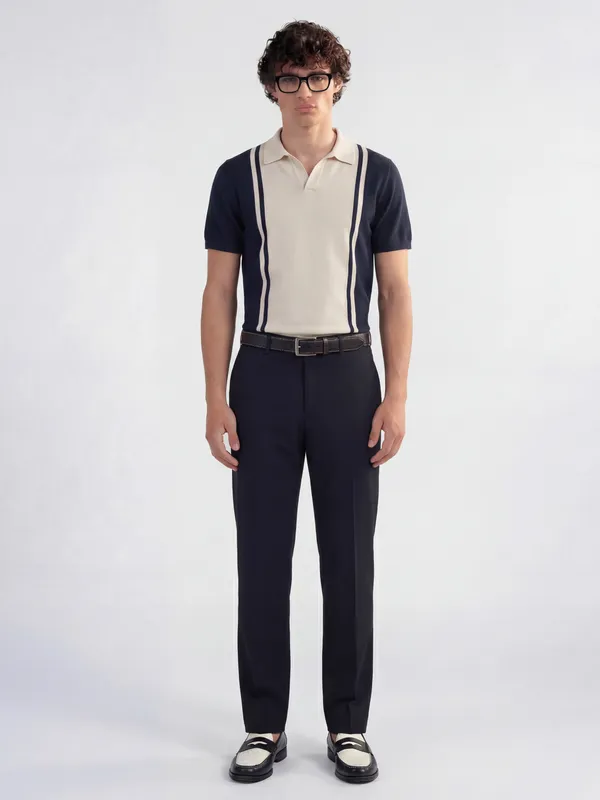 Highlander Men Navy Blue Slim Fit Solid Formal Trouser