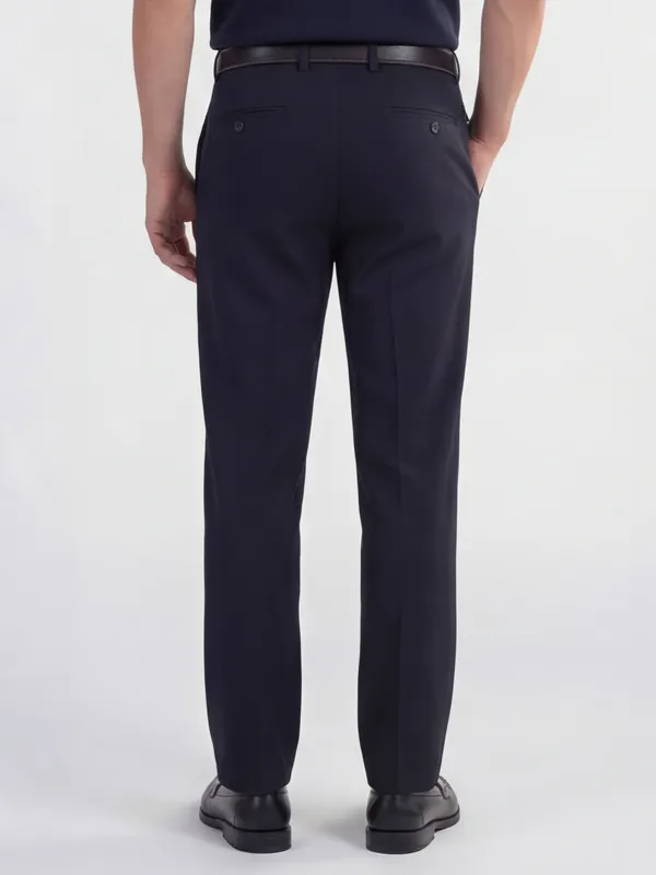 Highlander Men Navy Blue Slim Fit Solid Formal Trouser