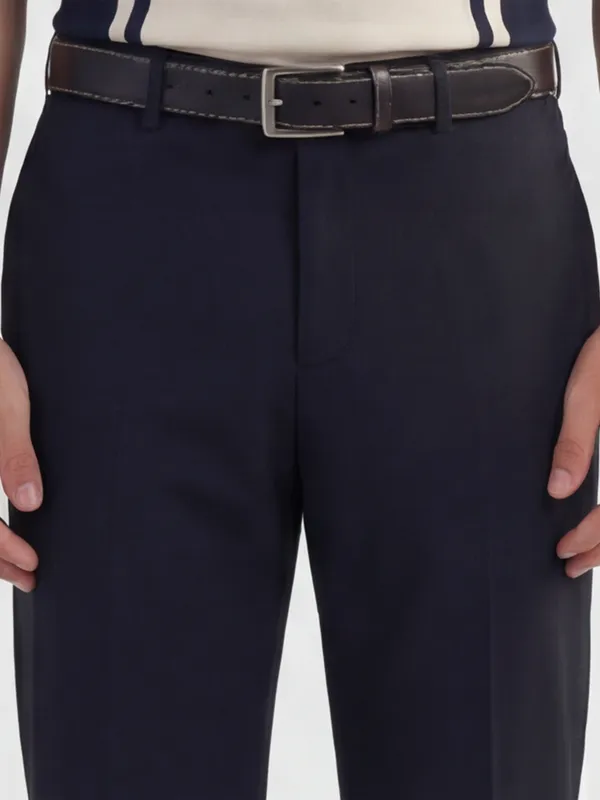 Highlander Men Navy Blue Slim Fit Solid Formal Trouser