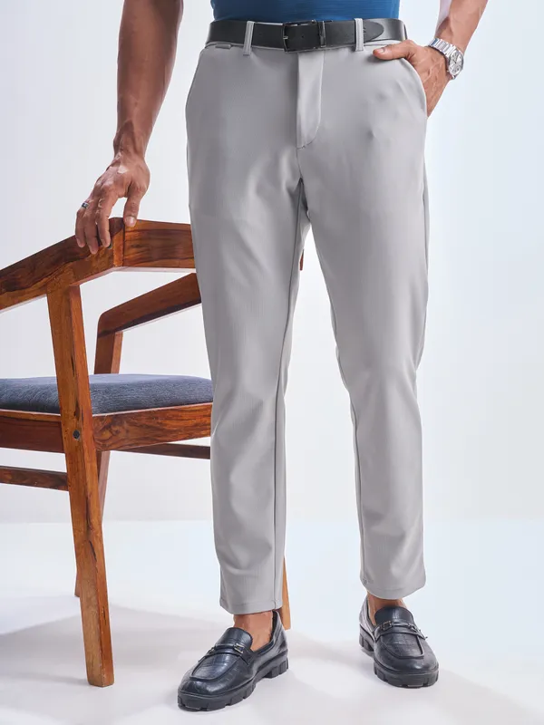 Highlander Men Grey Slim Fit Solid Formal Trouser