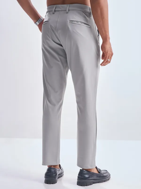 Highlander Men Grey Slim Fit Solid Formal Trouser