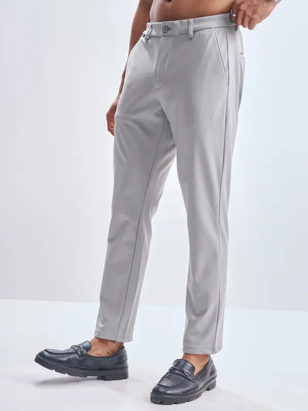 Highlander Men Grey Slim Fit Solid Formal Trouser