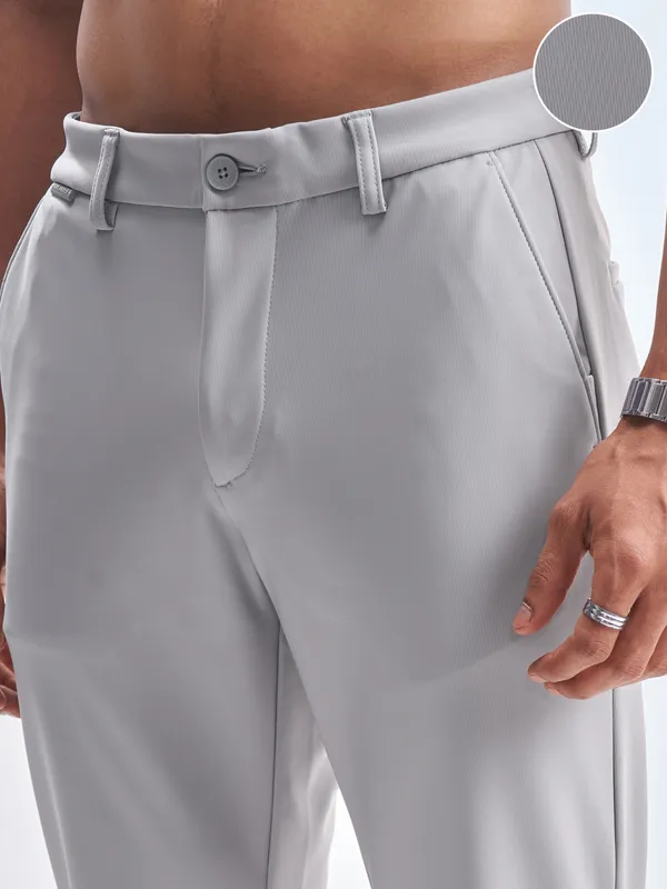 Highlander Men Grey Slim Fit Solid Formal Trouser