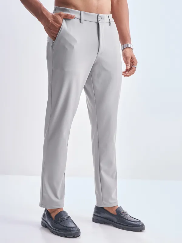 Highlander Men Grey Slim Fit Solid Formal Trouser