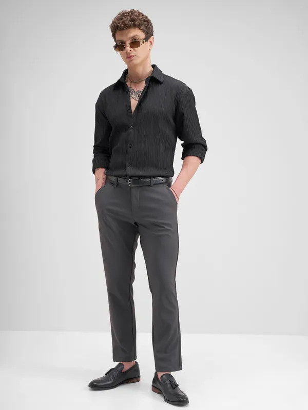 Highlander Men Grey Slim Fit Solid Formal Trouser