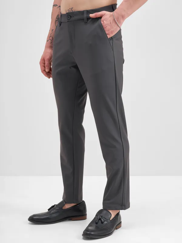 Highlander Men Grey Slim Fit Solid Formal Trouser