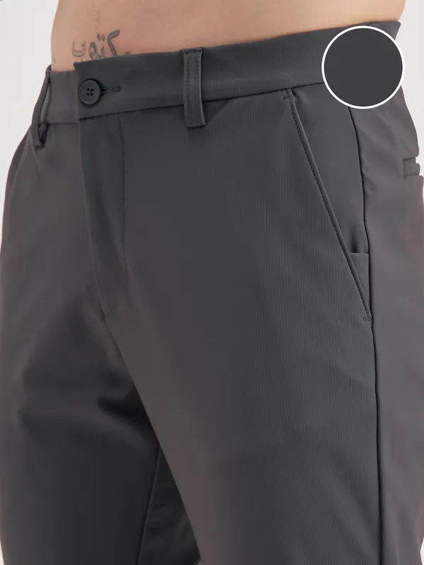 Highlander Men Grey Slim Fit Solid Formal Trouser
