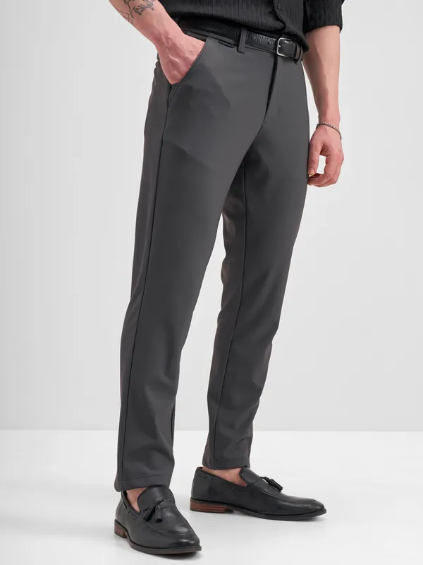 Highlander Men Grey Slim Fit Solid Formal Trouser
