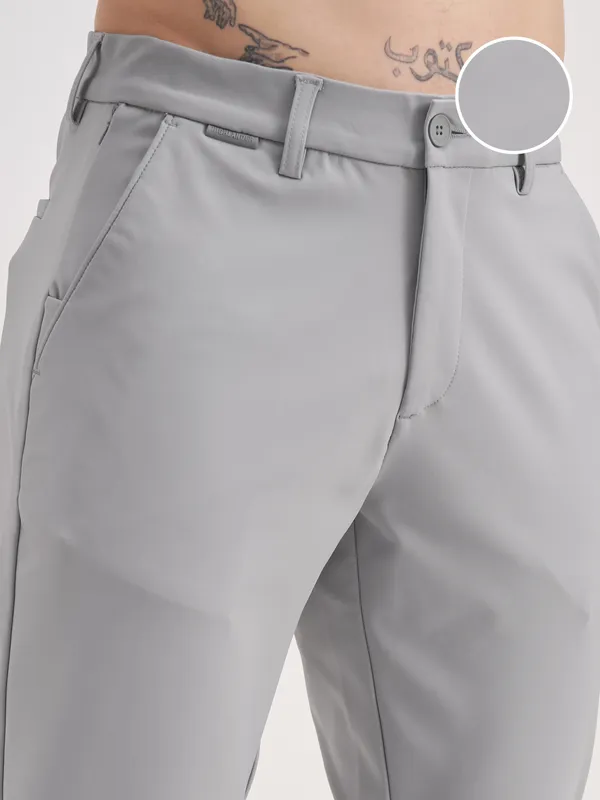 Highlander Men Grey Slim Fit Solid Formal Trouser