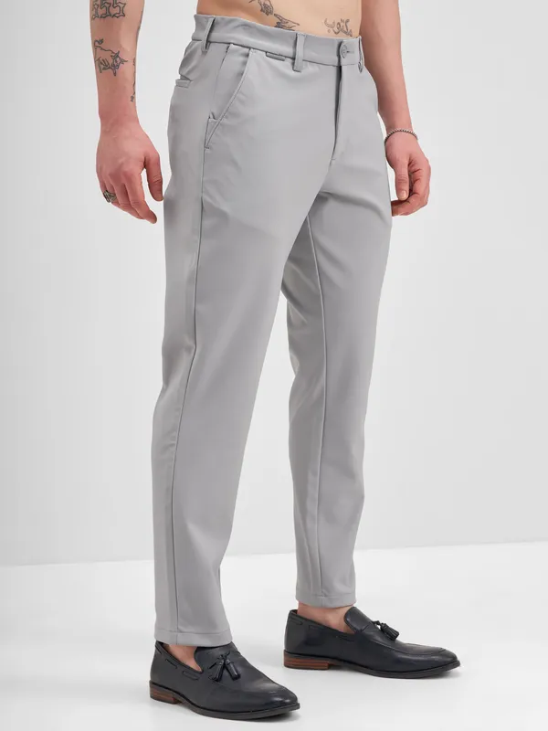 Highlander Men Grey Slim Fit Solid Formal Trouser