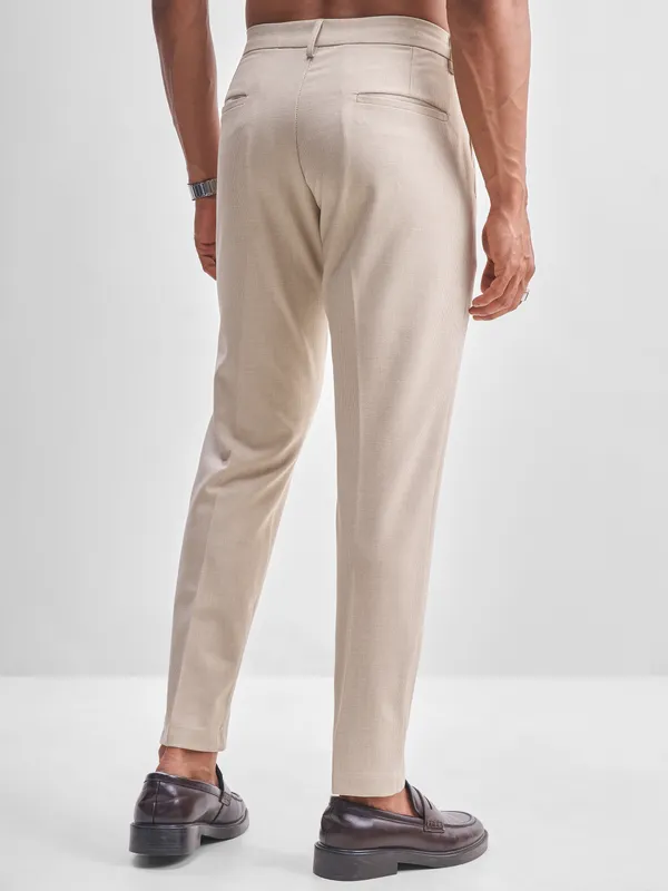 Highlander Men Beige Slim Fit Checked Formal Trouser