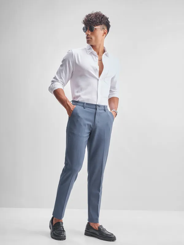 Highlander Men Blue Slim Fit Solid Formal Trouser