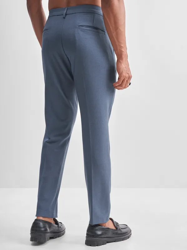 Highlander Men Blue Slim Fit Solid Formal Trouser