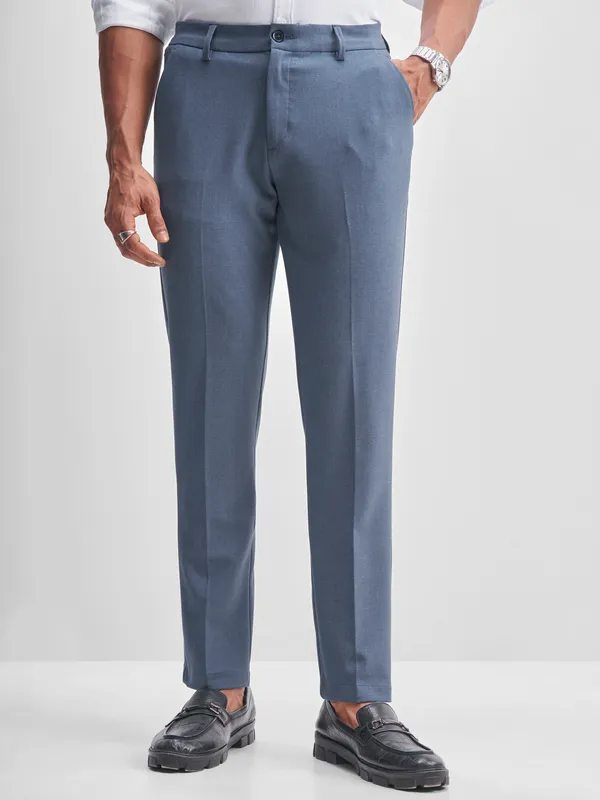 Highlander Men Blue Slim Fit Solid Formal Trouser