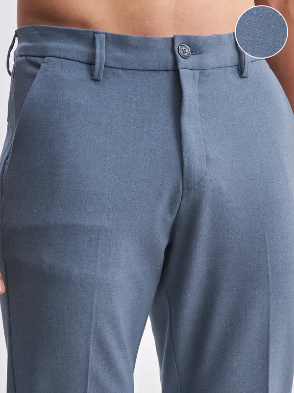 Highlander Men Blue Slim Fit Solid Formal Trouser