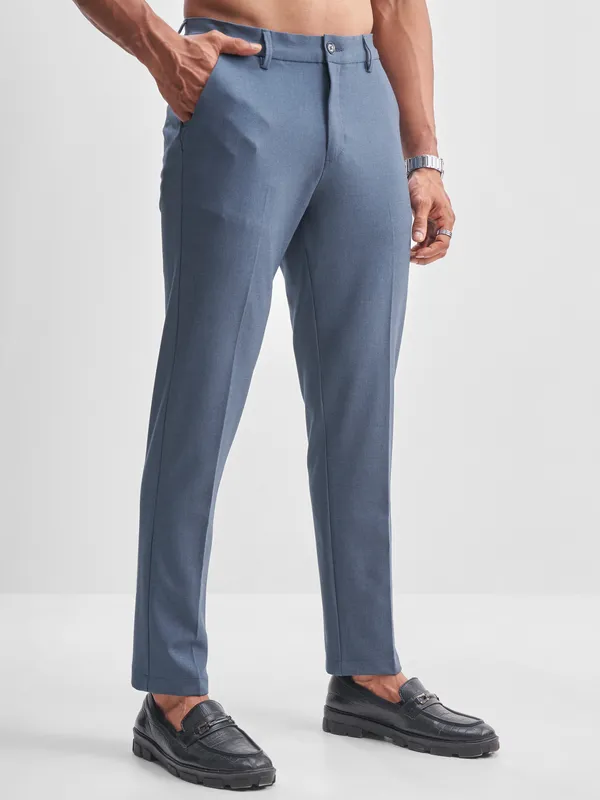 Highlander Men Blue Slim Fit Solid Formal Trouser