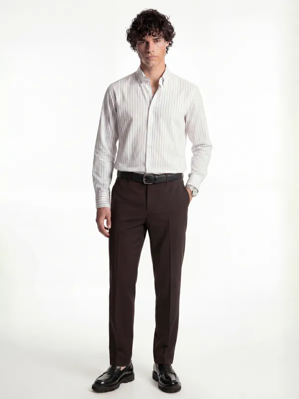 Highlander Men Brown Slim Fit Solid Formal Trouser