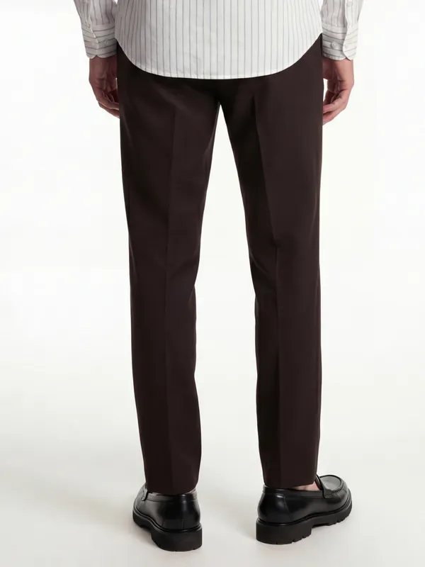 Highlander Men Brown Slim Fit Solid Formal Trouser