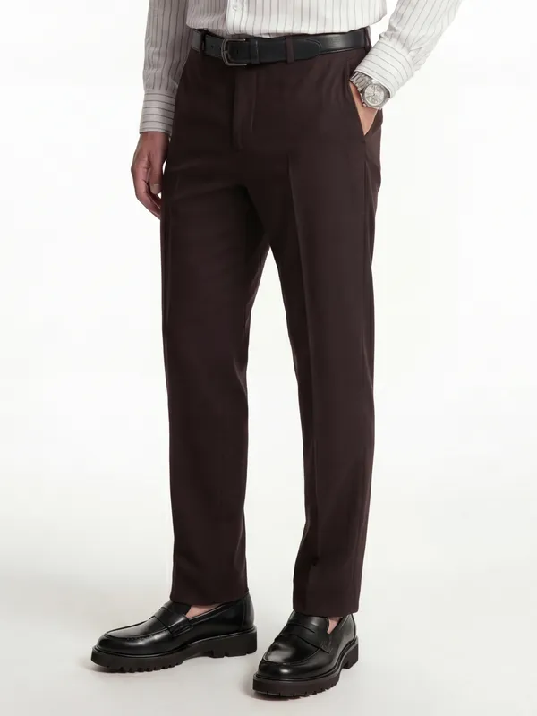 Highlander Men Brown Slim Fit Solid Formal Trouser