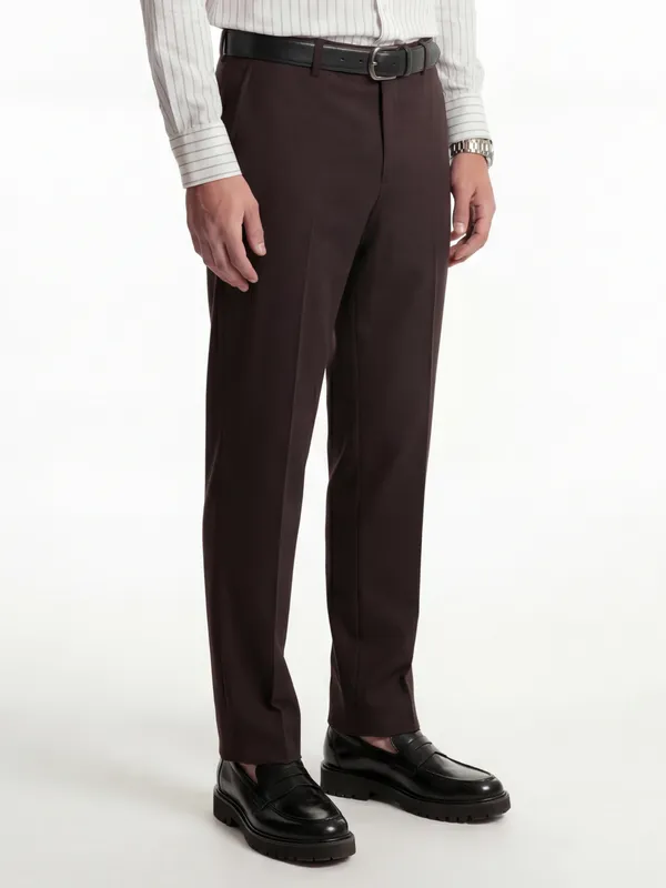 Highlander Men Brown Slim Fit Solid Formal Trouser
