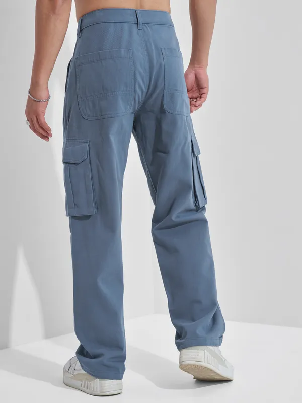 Highlander Men Blue Straight Fit Solid Cargos
