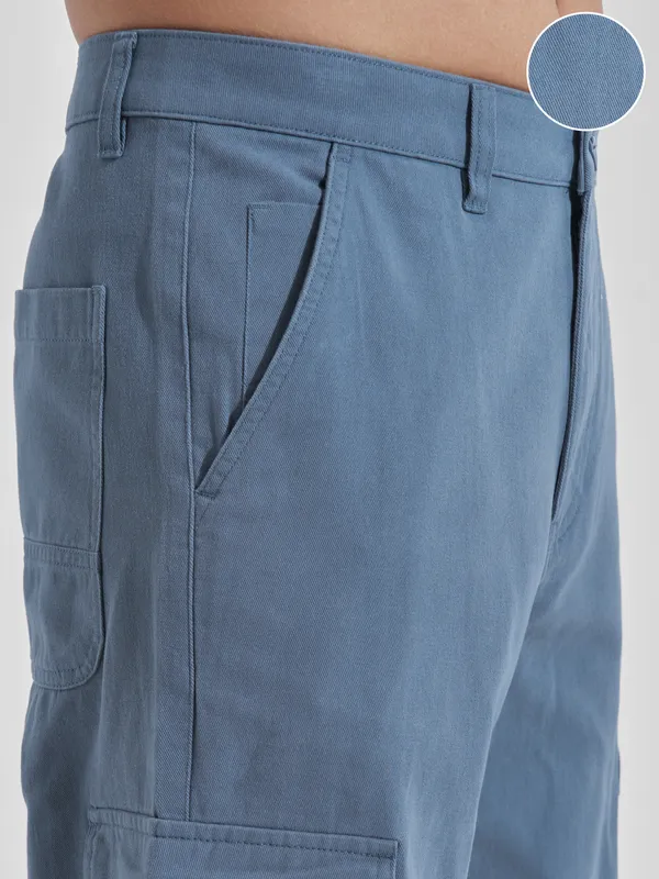 Highlander Men Blue Straight Fit Solid Cargos