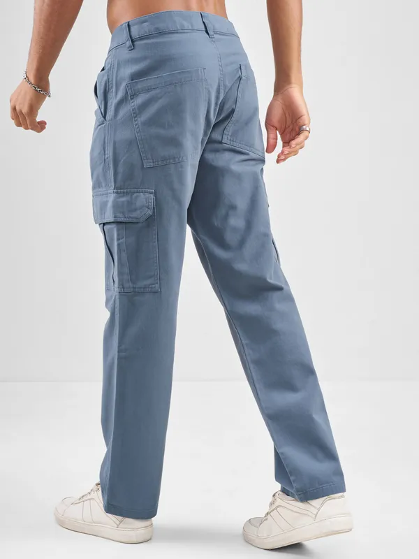 Highlander Men Blue Straight Fit Solid Cargos