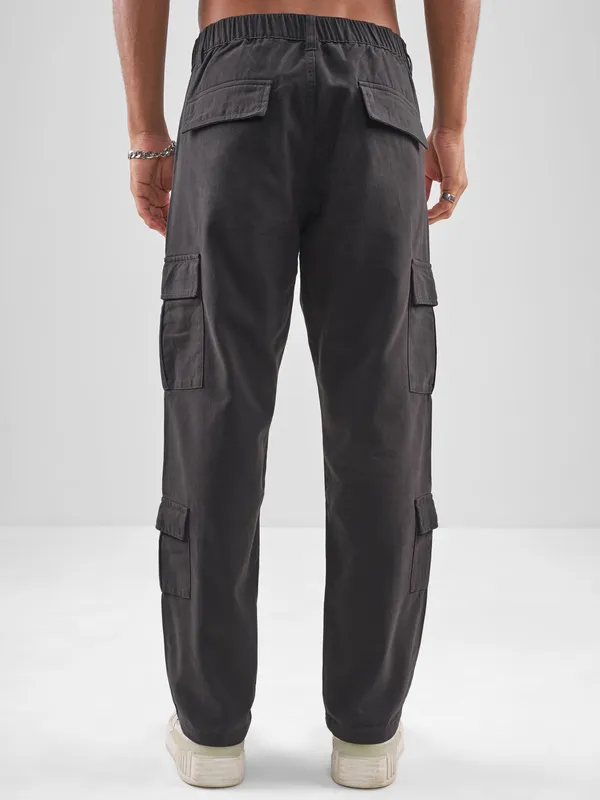 Highlander Men Charcoal Straight Fit Solid Cargos