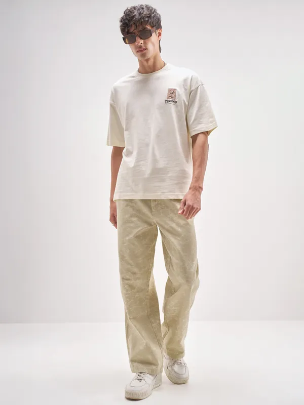 Highlander Men Beige Baggy Fit Printed Regular Trouser