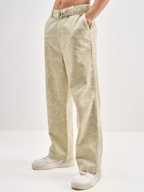 Highlander Men Beige Baggy Fit Printed Regular Trouser