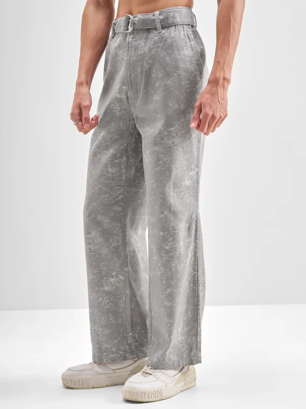 Highlander Men Grey Baggy Fit Printed Regular Trouser