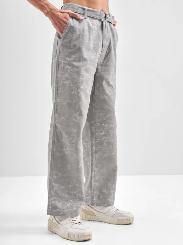 Highlander Men Grey Baggy Fit Printed Regular Trouser