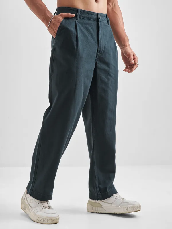 Highlander Men Blue Relaxed Fit Solid Regular Trouser