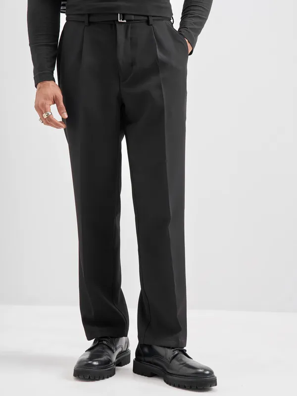 Highlander Men Black Solid Formal Trouser