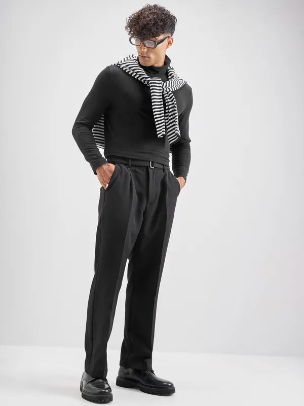 Highlander Men Black Solid Formal Trouser