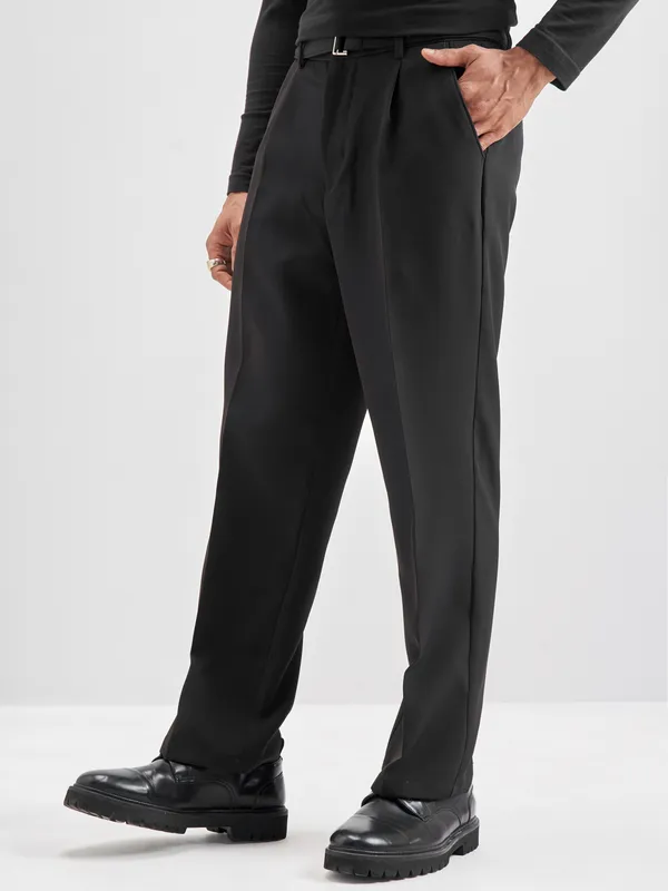 Highlander Men Black Solid Formal Trouser
