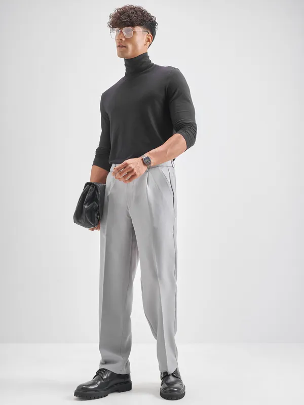 Highlander Men Grey Solid Formal Trouser