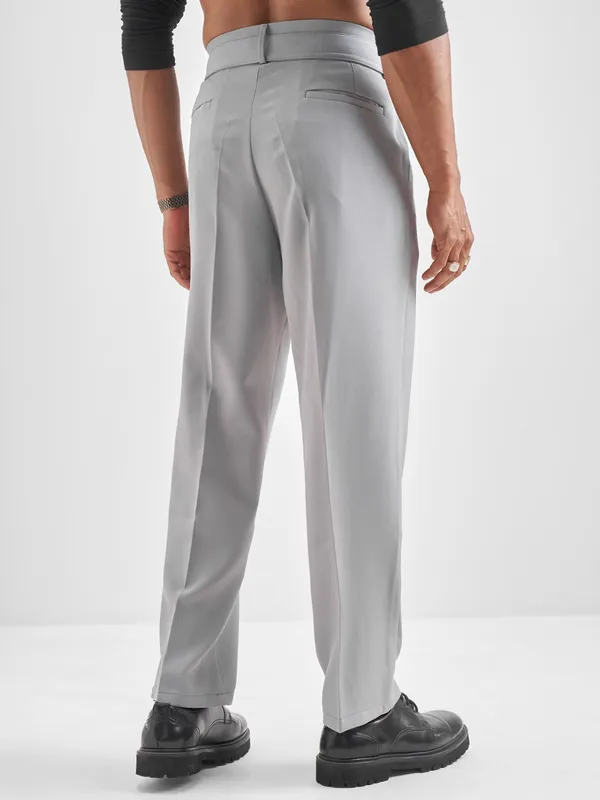 Highlander Men Grey Solid Formal Trouser
