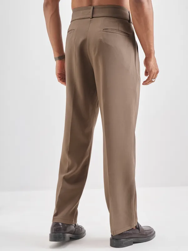 Highlander Men Tan Solid Formal Trouser