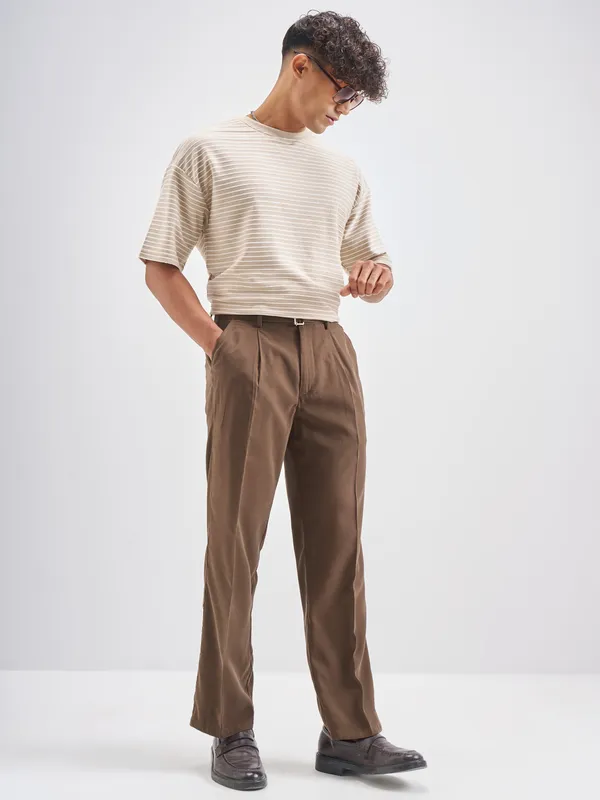 Highlander Men Brown Solid Formal Trouser