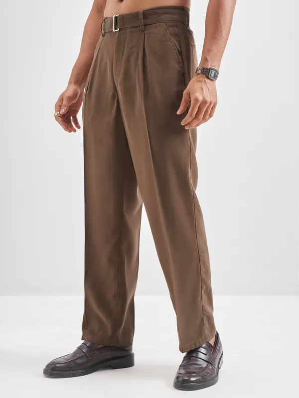 Highlander Men Brown Solid Formal Trouser