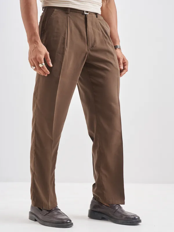 Highlander Men Brown Solid Formal Trouser