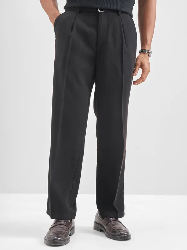 Highlander Men Black Solid Formal Trouser