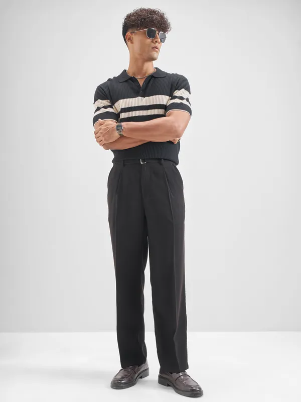 Highlander Men Black Solid Formal Trouser