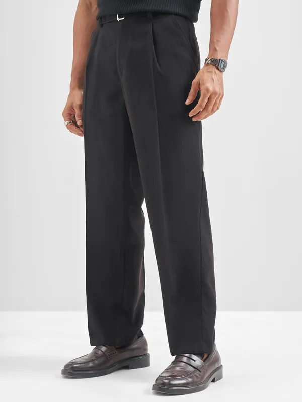 Highlander Men Black Solid Formal Trouser
