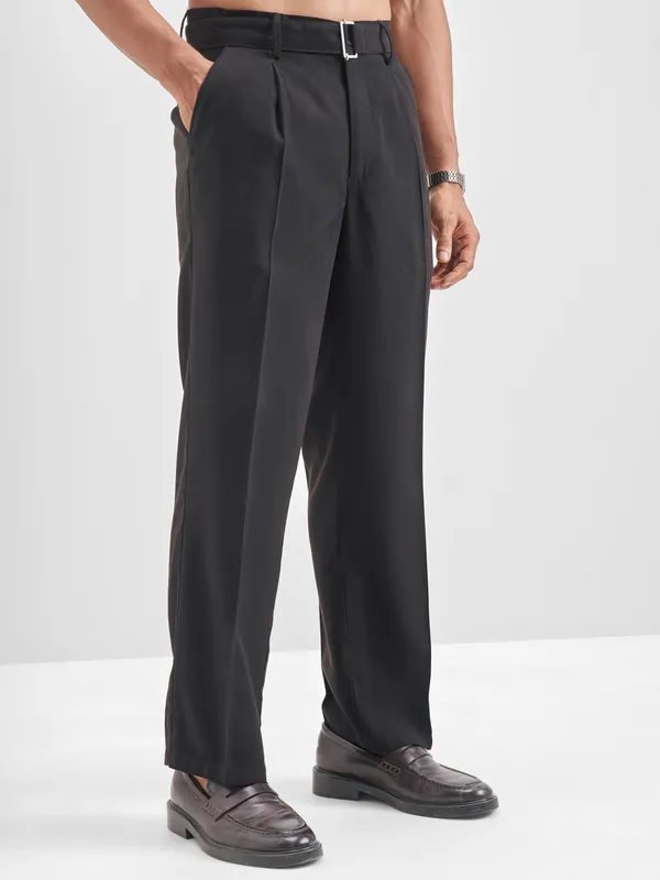 Highlander Men Black Solid Formal Trouser