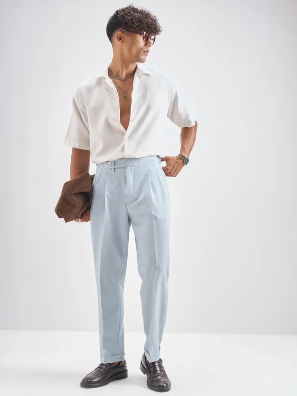 Highlander Men Blue Solid Formal Trouser