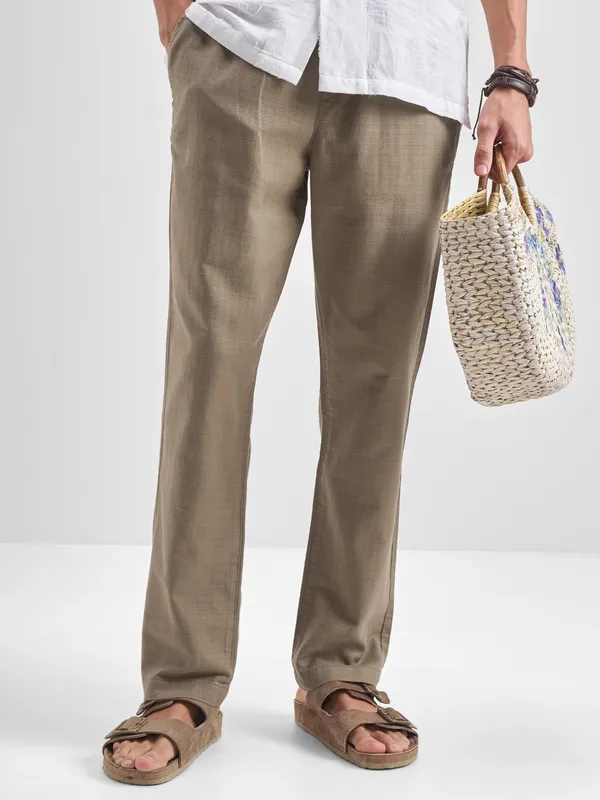Highlander Men Taupe Regular Fit Solid Trouser