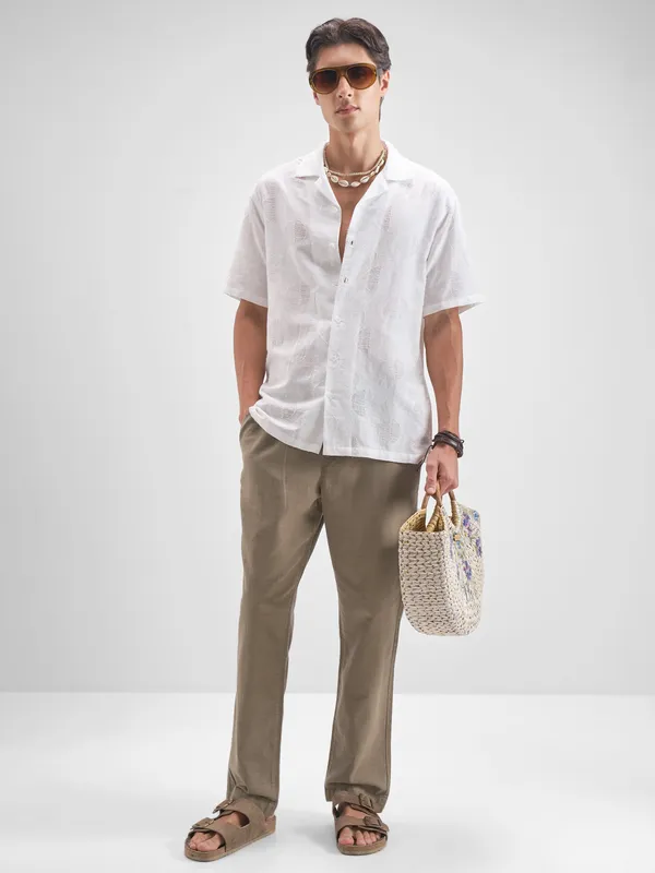 Highlander Men Taupe Regular Fit Solid Trouser