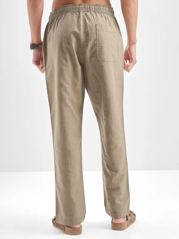 Highlander Men Taupe Regular Fit Solid Trouser